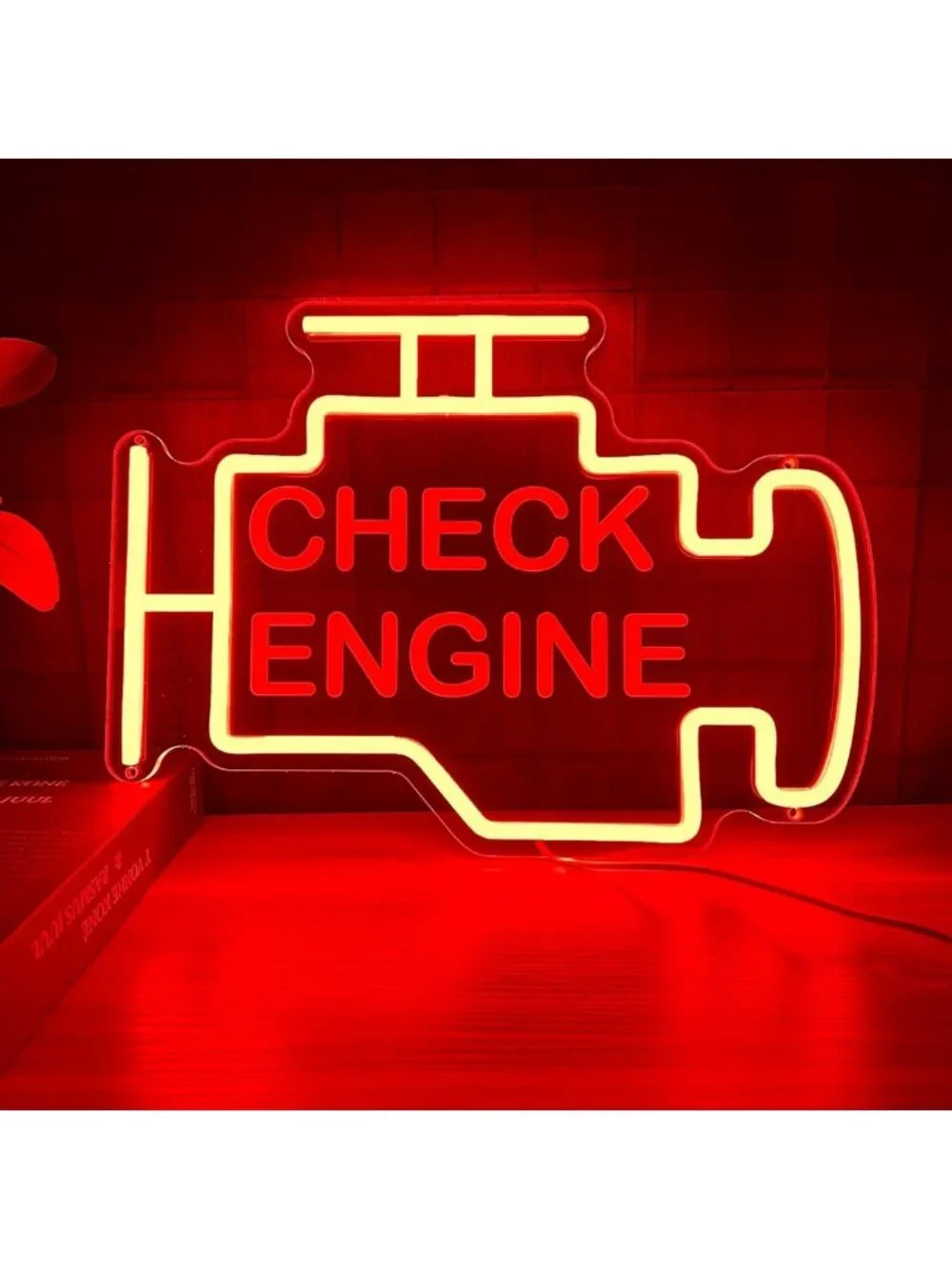 Dimmable LED Neon Sign - 15x11in Check Engine Light for Garage Wall Decor, USB